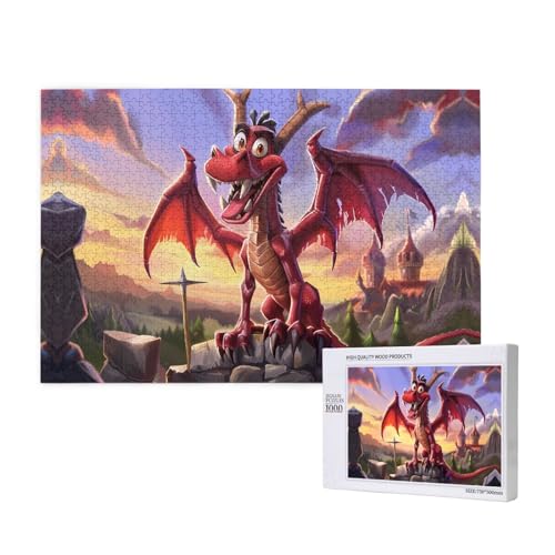 Phayah Puzzle mit Cartoon-Motiv "Roter Drache", für Erwachsene, 1000 Teile, Heimdekoration, Geburtstagsparty, für Männer und Frauen, 29,5 x 50 cm Phayah Puzzle mit Cartoon-Motiv "Roter Drache", für Erwachsene, 1000 Teile, Heimdekoration, Geburtstagsparty, für Männer und Frauen, 29,5 x 50 cm von PHAYAH