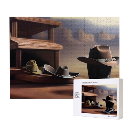 Phayah Puzzle mit Cowboyhut und Stiefeln, 500 Teile, Holzpuzzle für Familie, Freunde, Heimdekoration, Wandkunst, 50 x 38 cm Phayah Puzzle mit Cowboyhut und Stiefeln, 500 Teile, Holzpuzzle für Familie, Freunde, Heimdekoration, Wandkunst, 50 x 38 cm von PHAYAH