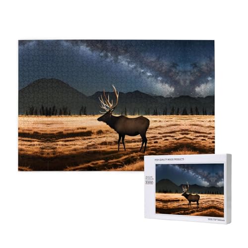 Phayah Puzzle mit Elch auf der Wiese, 1000 Teile, Heimdekoration, Geburtstagsparty für Männer und Frauen, 29,5 x 50 cm Phayah Puzzle mit Elch auf der Wiese, 1000 Teile, Heimdekoration, Geburtstagsparty für Männer und Frauen, 29,5 x 50 cm von PHAYAH