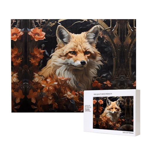 Phayah Puzzle mit Fuchs und Blumen, für Erwachsene, 500 Teile, Heimdekoration, Geburtstagsparty für Männer und Frauen, 50,4 x 38,1 cm von PHAYAH