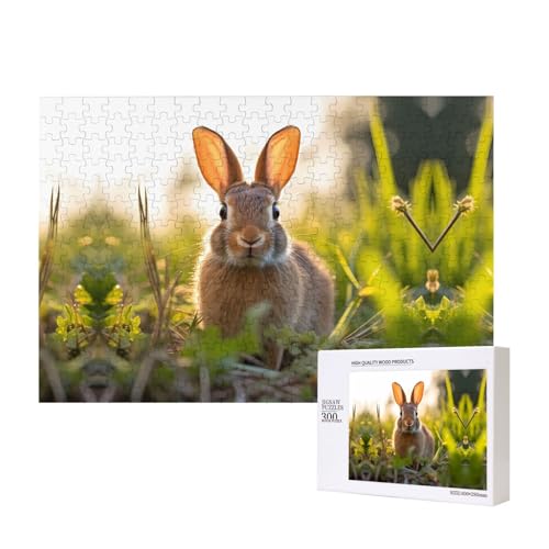 Phayah Puzzle mit Hasen im Gras, 300 Teile, Holzpuzzle für Familie, Freunde, Heimdekoration, Wandkunst, 39 x 28 cm von PHAYAH