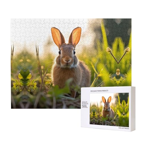 Phayah Puzzle mit Hasen im Gras, 500 Teile, Holzpuzzle für Familie, Freunde, Heimdekoration, Wandkunst, 500 x 38 cm von PHAYAH
