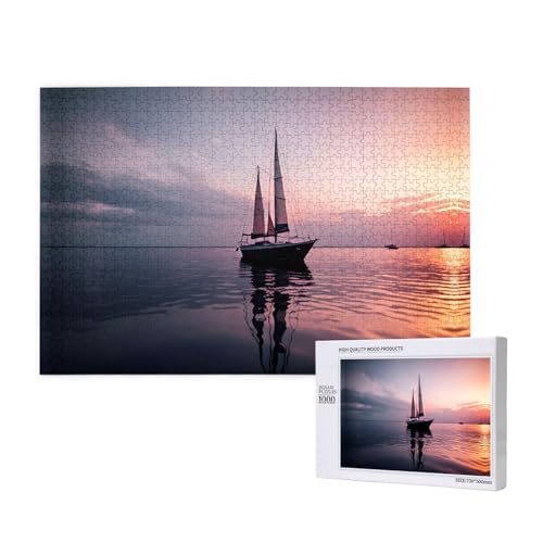 Phayah Puzzle mit Segelboot bei Sonnenuntergang, 1000 Teile, Holzpuzzle für Familie, Freunde, Heimdekoration, Wandkunst, 75 x 50 cm von PHAYAH