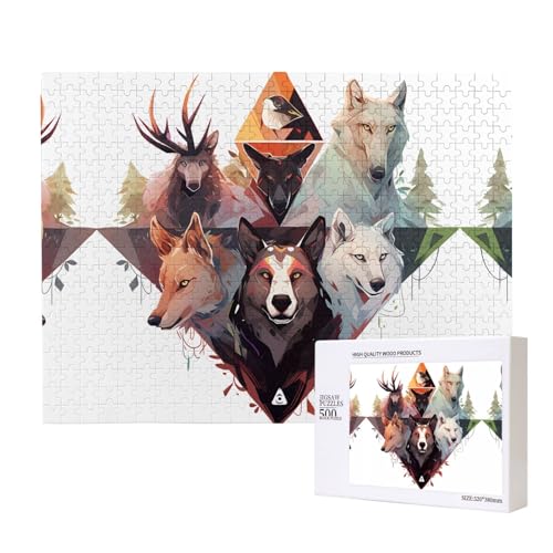 Phayah Puzzle mit Wölfen und Rentieren, 500 Teile, Holzpuzzle für Familie, Freunde, Heimdekoration, Wandkunst, 20,4 x 38,1 cm von PHAYAH