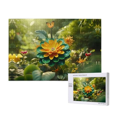 Phayah Puzzle mit gelben und grünen Blumen, für Erwachsene, 1000 Teile, Heimdekoration, Geburtstagsparty, für Männer und Frauen, 29,5 x 50 cm von PHAYAH