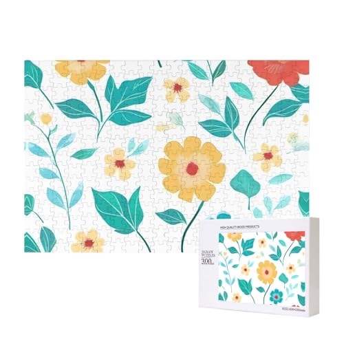 Phayah Puzzle mit grünen Blättern und gelben Blumen, einzigartiges Puzzle, Wandkunst, Bild für Heimdekoration, 300 Stück von PHAYAH