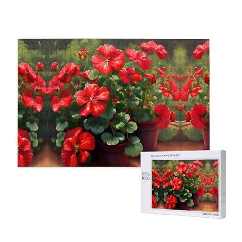 Phayah Puzzle mit roten Geranien für Erwachsene, 1000 Teile, Heimdekoration, Geburtstagsparty für Männer und Frauen, 29,5 x 50 cm Phayah Puzzle mit roten Geranien für Erwachsene, 1000 Teile, Heimdekoration, Geburtstagsparty für Männer und Frauen, 29,5 x 50 cm von PHAYAH