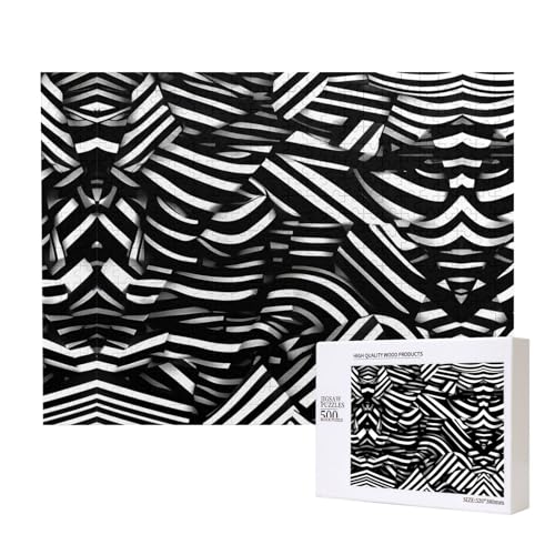 Phayah Puzzle mit schwarzen und weißen Linien, 500 Teile, Holzpuzzle für Familie, Freunde, Heimdekoration, Wandkunst, 20,4 x 38,1 cm Phayah Puzzle mit schwarzen und weißen Linien, 500 Teile, Holzpuzzle für Familie, Freunde, Heimdekoration, Wandkunst, 20,4 x 38,1 cm von PHAYAH