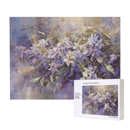 Phayah Puzzle mit violetten Blättern und weißen Blumen, 500 Teile, Heimdekoration, Geburtstagsparty für Männer und Frauen, 50 x 38 cm von PHAYAH