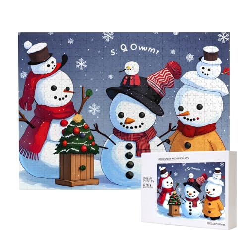 Phayah Q-Version Schneemann-Puzzle, 500 Teile, Holzpuzzle für Familie, Freunde, Heimdekoration, Wandkunst, 500 x 38 cm von PHAYAH