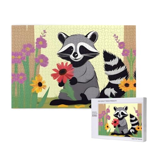 Phayah Raccoon with Flowers Puzzles 1000 Piece For Jigsaw Puzzle Wooden Puzzle Forfamily Friend Home Decor Wall Art 29.5 X 19.7 In von PHAYAH