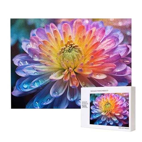 Phayah Regenbogen-Chrysanthemen-Puzzles für Erwachsene, 500 Teile, Heimdekoration, Geburtstagsparty für Männer und Frauen, 50,4 x 38,1 cm von PHAYAH