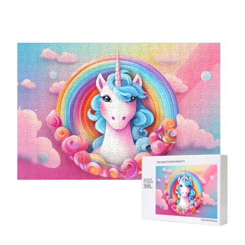 Phayah Regenbogen-Einhorn-Puzzle, 300 Teile für Puzzle, Holzpuzzle für Familie, Freunde, Heimdekoration, Wandkunst, 39 x 27 cm Phayah Regenbogen-Einhorn-Puzzle, 300 Teile für Puzzle, Holzpuzzle für Familie, Freunde, Heimdekoration, Wandkunst, 39 x 27 cm von PHAYAH