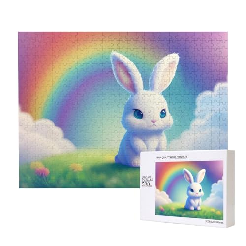 Phayah Regenbogen- und Kaninchen-Puzzle, 500 Teile, für Puzzle, Holzpuzzle für Familie, Freunde, Heimdekoration, Wandkunst, 50 x 38 cm Phayah Regenbogen- und Kaninchen-Puzzle, 500 Teile, für Puzzle, Holzpuzzle für Familie, Freunde, Heimdekoration, Wandkunst, 50 x 38 cm von PHAYAH