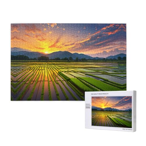 Phayah Rice Paddy Feld-Sonnen-Puzzle, 1000 Teile, für Puzzle, Holzpuzzle für Familie, Freunde, Heimdekoration, Wandkunst, 75 x 50 cm von PHAYAH