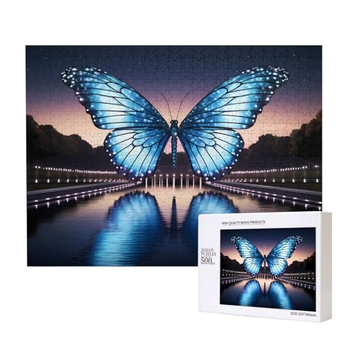 Phayah Riesige Schmetterlinge auf dem Wasser, Puzzle, Holzpuzzle für Familie, Freunde, Heimdekoration, Wandkunst, 20,4 x 38,1 cm, 500 Teile von PHAYAH