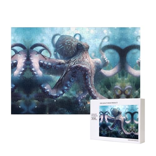 Phayah Riesiges Oktopus-Puzzle, 300 Teile für Puzzle, Holzpuzzle für Familie, Freunde, Heimdekoration, Wandkunst, 39,9 x 27,9 cm von PHAYAH