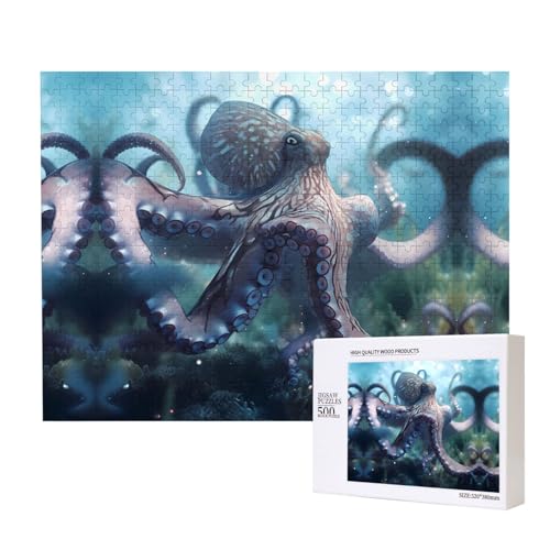 Phayah Riesiges Oktopus-Puzzle, 500 Teile für Puzzle, Holzpuzzle für Familie, Freunde, Heimdekoration, Wandkunst, 50,4 x 38,1 cm von PHAYAH