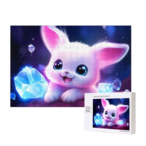Phayah Rosa Haarhase mit großen Augen, Puzzle, einzigartiges Puzzle, Wandkunst, Bild für Heimdekoration, 300 Stück von PHAYAH