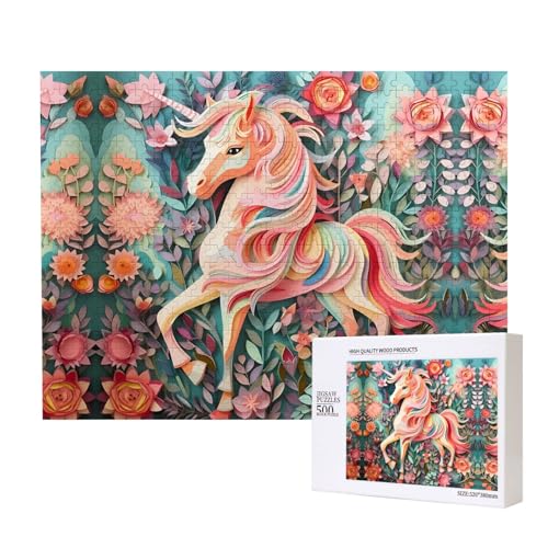 Phayah Rosa Papierschnitt-Einhorn-Puzzles für Erwachsene, 500 Teile, Heimdekoration, Geburtstagsparty für Männer und Frauen, 50,4 x 38,1 cm von PHAYAH