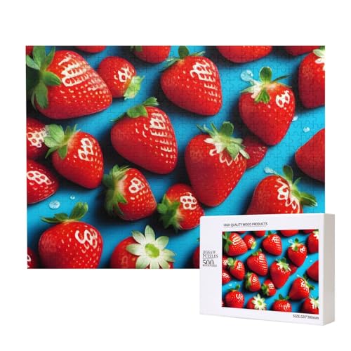 Phayah Rote Erdbeer-Puzzles, 500 Teile, für Puzzle, Holzpuzzle für Familie, Freunde, Heimdekoration, Wandkunst, 50,4 x 38,1 cm Phayah Rote Erdbeer-Puzzles, 500 Teile, für Puzzle, Holzpuzzle für Familie, Freunde, Heimdekoration, Wandkunst, 50,4 x 38,1 cm von PHAYAH