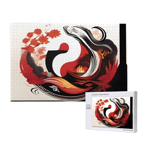 Phayah Rote und schwarze Strahlen Puzzles 1000 Teile für Puzzle, Holzpuzzle für Familie, Freunde, Heimdekoration, Wandkunst, 75 x 50 cm von PHAYAH