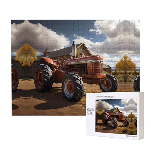 Phayah Roter Traktor-Puzzle, 500 Teile für Puzzle, Holzpuzzle für Familie, Freunde, Heimdekoration, Wandkunst, 20,4 x 38,1 cm von PHAYAH