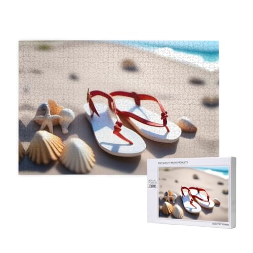 Phayah Sandalen am Strand, Puzzle, 1000 Teile, Holzpuzzle für Familie, Freunde, Heimdekoration, Wandkunst, 75 x 50 cm von PHAYAH