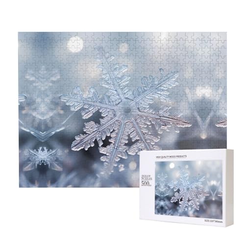 Phayah Schneeflocken-Nahaufnahme-Puzzle, 500 Teile, für Puzzle, Holzpuzzle für Familie, Freunde, Heimdekoration, Wandkunst, 50,4 x 38,1 cm von PHAYAH