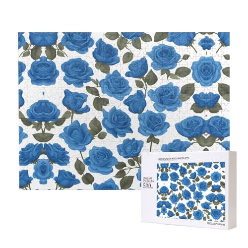 Phayah Schöne blaue Rosen, Puzzle, 500 Teile, Holzpuzzle für Familie, Freunde, Heimdekoration, Wandkunst, 20,4 x 38,1 cm von PHAYAH
