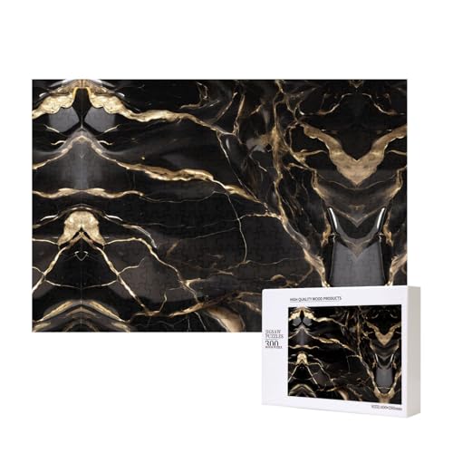 Phayah Schwarz-goldenes Marmor-Puzzle, 300 Teile für Puzzle, Holzpuzzle für Familie, Freunde, Heimdekoration, Wandkunst, 15,7 x 27,9 cm von PHAYAH