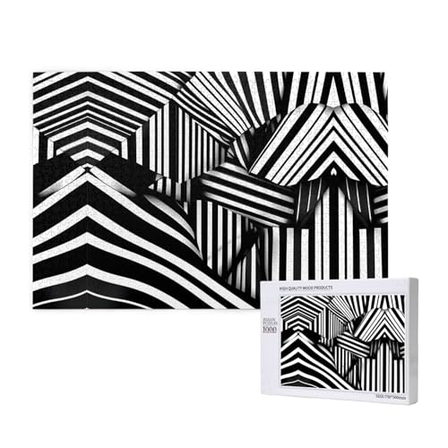 Phayah Schwarz-weiße geometrische Linien-Puzzle, 1000 Teile, für Puzzle, Holzpuzzle für Familie, Freunde, Heimdekoration, Wandkunst, 29,5 x 50 cm Phayah Schwarz-weiße geometrische Linien-Puzzle, 1000 Teile, für Puzzle, Holzpuzzle für Familie, Freunde, Heimdekoration, Wandkunst, 29,5 x 50 cm von PHAYAH