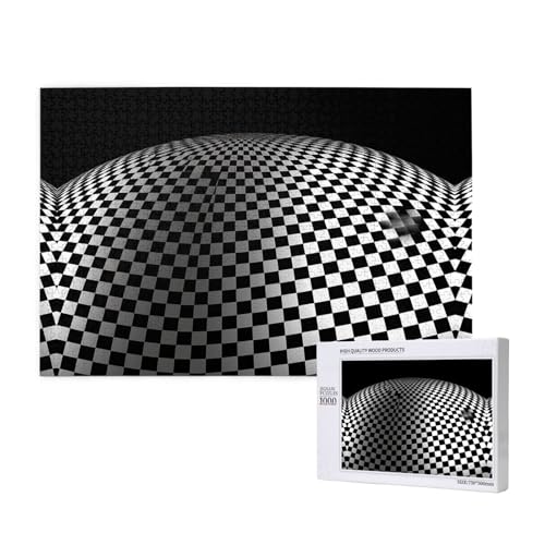 Phayah Schwarz-weißes Schachbrett-Puzzle für Erwachsene, 1000 Teile, Heimdekoration, Geburtstagsparty für Männer und Frauen, 29,5 x 50 cm von PHAYAH
