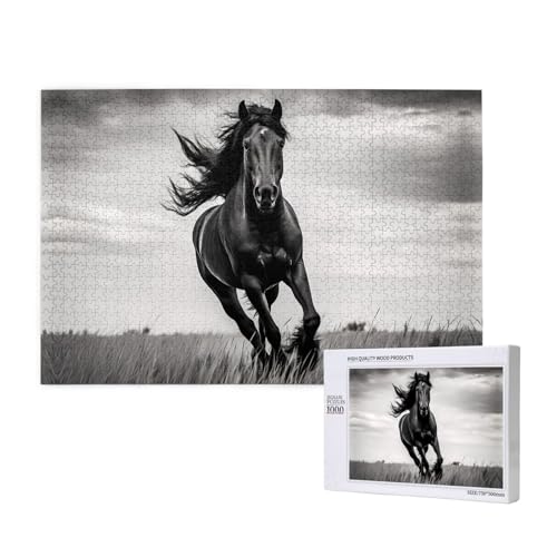 Phayah Schwarzer Hengst Puzzle für Erwachsene, 1000 Teile, Heimdekoration, Geburtstagsparty für Männer und Frauen, 75 x 50 cm von PHAYAH