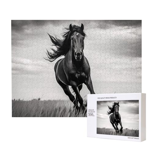 Phayah Schwarzer Hengst Puzzle für Erwachsene, 500 Teile, Heimdekoration, Geburtstagsparty für Männer und Frauen, 50,4 x 38,1 cm von PHAYAH