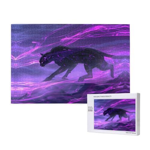 Phayah Schwarzes Leoparden-Puzzle für Erwachsene, 1000 Teile, Heimdekoration, Geburtstagsparty für Männer und Frauen, 29,5 x 50 cm von PHAYAH