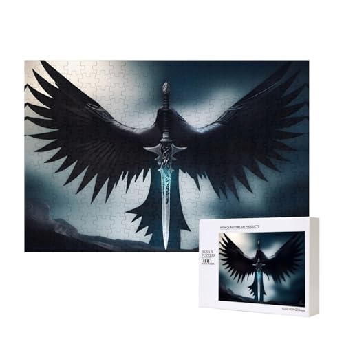 Phayah Schwarzes gefiedertes fliegendes Schwert Puzzle für Erwachsene, 300 Teile, Heimdekoration, Geburtstagsparty für Männer und Frauen, 40 x 27,9 cm von PHAYAH