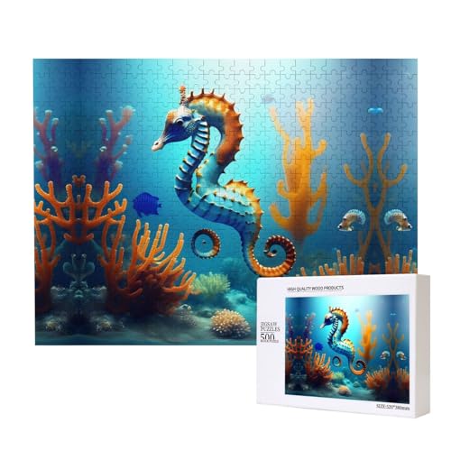 Phayah Seepferdchen-Puzzle, Meeresboden, 500 Teile, Holzpuzzle für Familie, Freunde, Heimdekoration, Wandkunst, 20,4 x 38,1 cm von PHAYAH