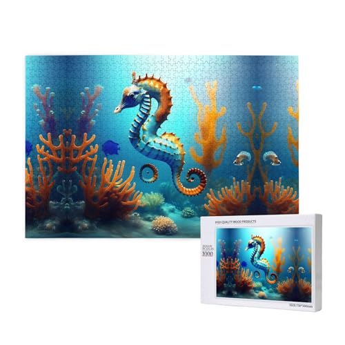 Phayah Seepferdchen-Puzzles mit Meeresboden für Erwachsene, 1000 Teile, Heimdekoration, Geburtstagsparty für Männer und Frauen, 29,5 x 50 cm von PHAYAH