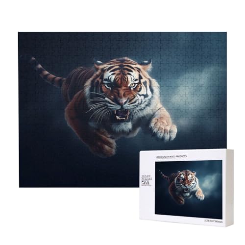 Phayah Springender Tiger Puzzle für Erwachsene, 500 Teile, Heimdekoration, Geburtstagsparty für Männer und Frauen, 20,4 x 15 cm von PHAYAH