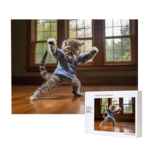 Phayah Stanzende Katzen-Puzzle, 500 Teile für Puzzle, Holzpuzzle für Familie, Freunde, Heimdekoration, Wandkunst, 20,4 x 38,1 cm von PHAYAH