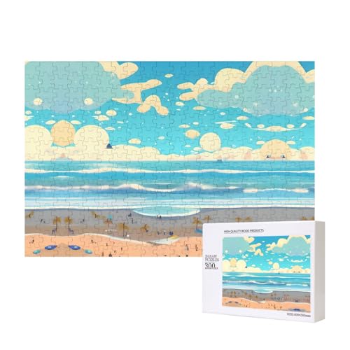 Phayah Strand-Cartoon-Puzzle, 300 Teile für Puzzle, Holzpuzzle für Familie, Freunde, Heimdekoration, Wandkunst, 15,7 x 27,9 cm von PHAYAH