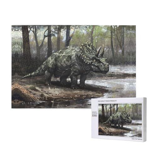 Phayah Triceratops Puzzle, 1000 Teile für Puzzle, Holzpuzzle für Familie, Freunde, Heimdekoration, Wandkunst, 75 x 50 cm von PHAYAH