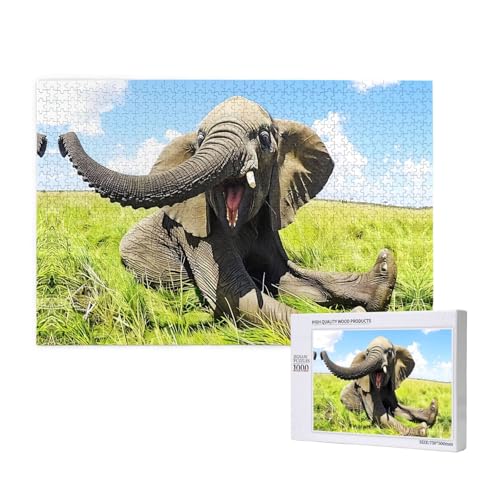 Phayah Trompeten-Elefanten-Puzzle, 1000 Teile für Puzzle, Holzpuzzle für Familie, Freunde, Heimdekoration, Wandkunst, 75 x 50 cm von PHAYAH