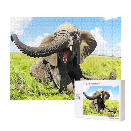 Phayah Trompeten-Elefanten-Puzzle, 500 Teile, für Puzzle, Holzpuzzle für Familie, Freunde, Heimdekoration, Wandkunst, 50 x 38 cm Phayah Trompeten-Elefanten-Puzzle, 500 Teile, für Puzzle, Holzpuzzle für Familie, Freunde, Heimdekoration, Wandkunst, 50 x 38 cm von PHAYAH