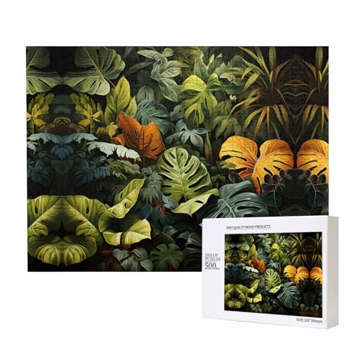 Phayah Tropischer Regenwald, Palmenblätter, Puzzle, 500 Teile, Holzpuzzle für Familie, Freunde, Heimdekoration, Wandkunst, 20,4 x 38,1 cm von PHAYAH