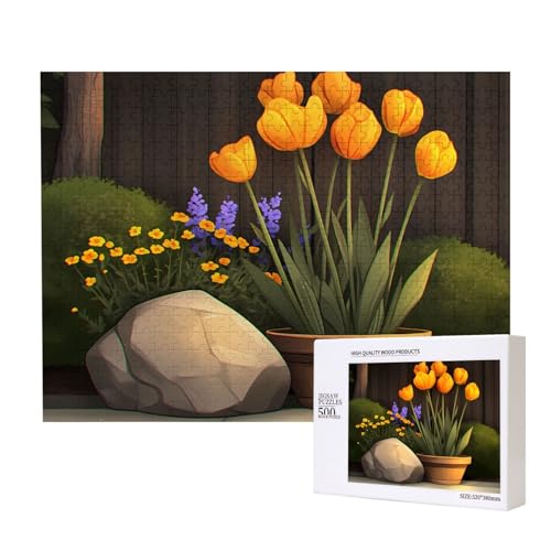 Phayah Tulpen in einem Topf, Puzzle, 500 Teile, Holzpuzzle für Familie, Freunde, Heimdekoration, Wandkunst, 500 x 38 cm von PHAYAH