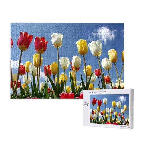Phayah Tulpenfeld-Puzzle, 1000 Teile für Puzzle, Holzpuzzle für Familie, Freunde, Heimdekoration, Wandkunst, 75 x 50 cm Phayah Tulpenfeld-Puzzle, 1000 Teile für Puzzle, Holzpuzzle für Familie, Freunde, Heimdekoration, Wandkunst, 75 x 50 cm von PHAYAH