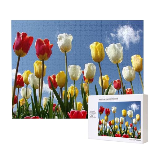 Phayah Tulpenfeld-Puzzle, 500 Teile, für Puzzle, Holzpuzzle für Familie, Freunde, Heimdekoration, Wandkunst, 50,4 x 38,1 cm Phayah Tulpenfeld-Puzzle, 500 Teile, für Puzzle, Holzpuzzle für Familie, Freunde, Heimdekoration, Wandkunst, 50,4 x 38,1 cm von PHAYAH