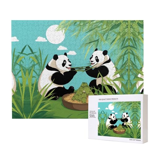 Phayah Two Cute Big Pandas Puzzles 500 Teile für Puzzle Holzpuzzle für Familie Freund Home Decor Wandkunst 20,4 x 38,1 cm von PHAYAH